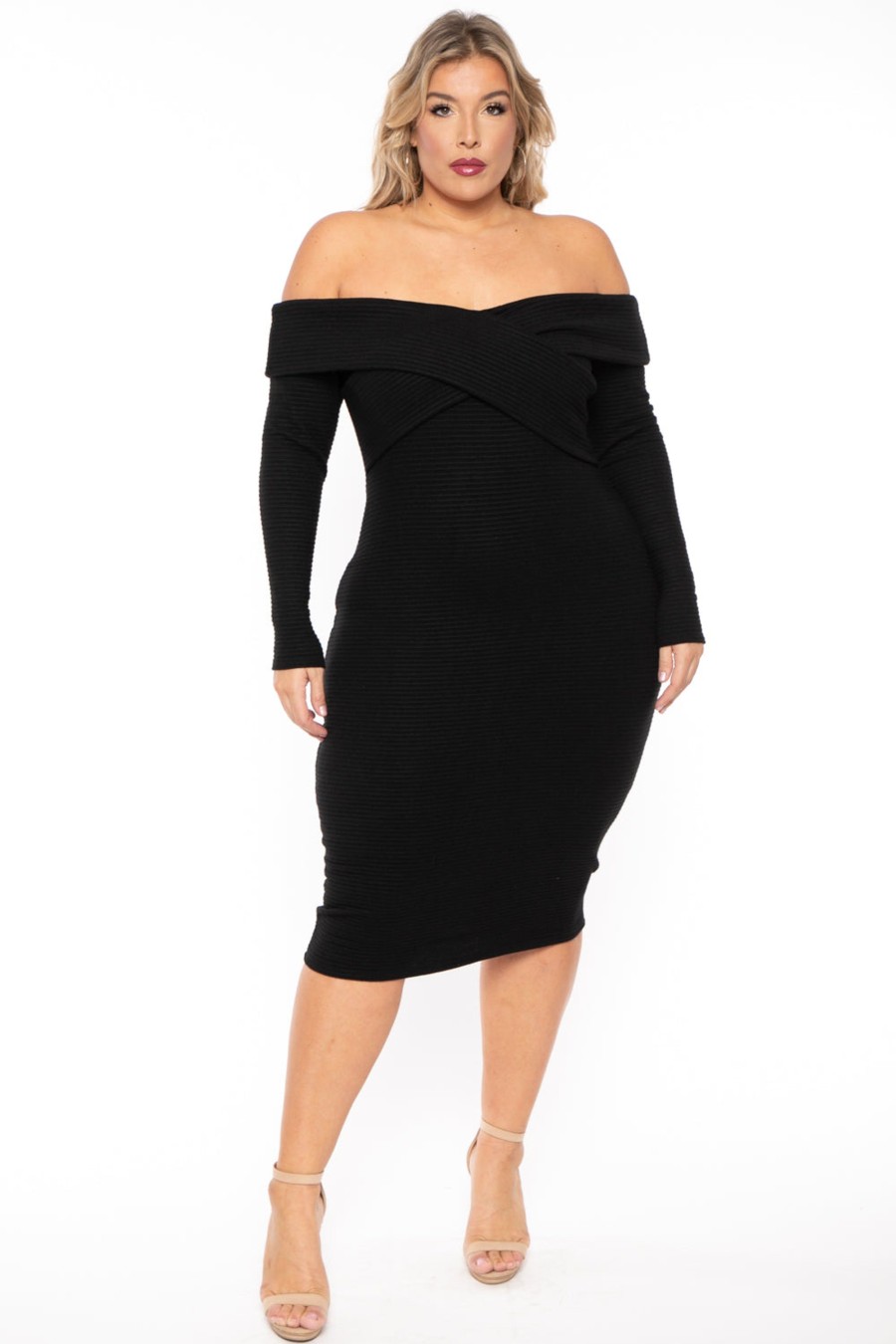 Little Black Styles Curvy Sense | Plus Size Lydia Faux Cashmere Dress Black