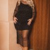 Dresses Davi u0026 Dani | Plus Size Aceline Pearl U0026 Rhinestone Mesh Dress Black