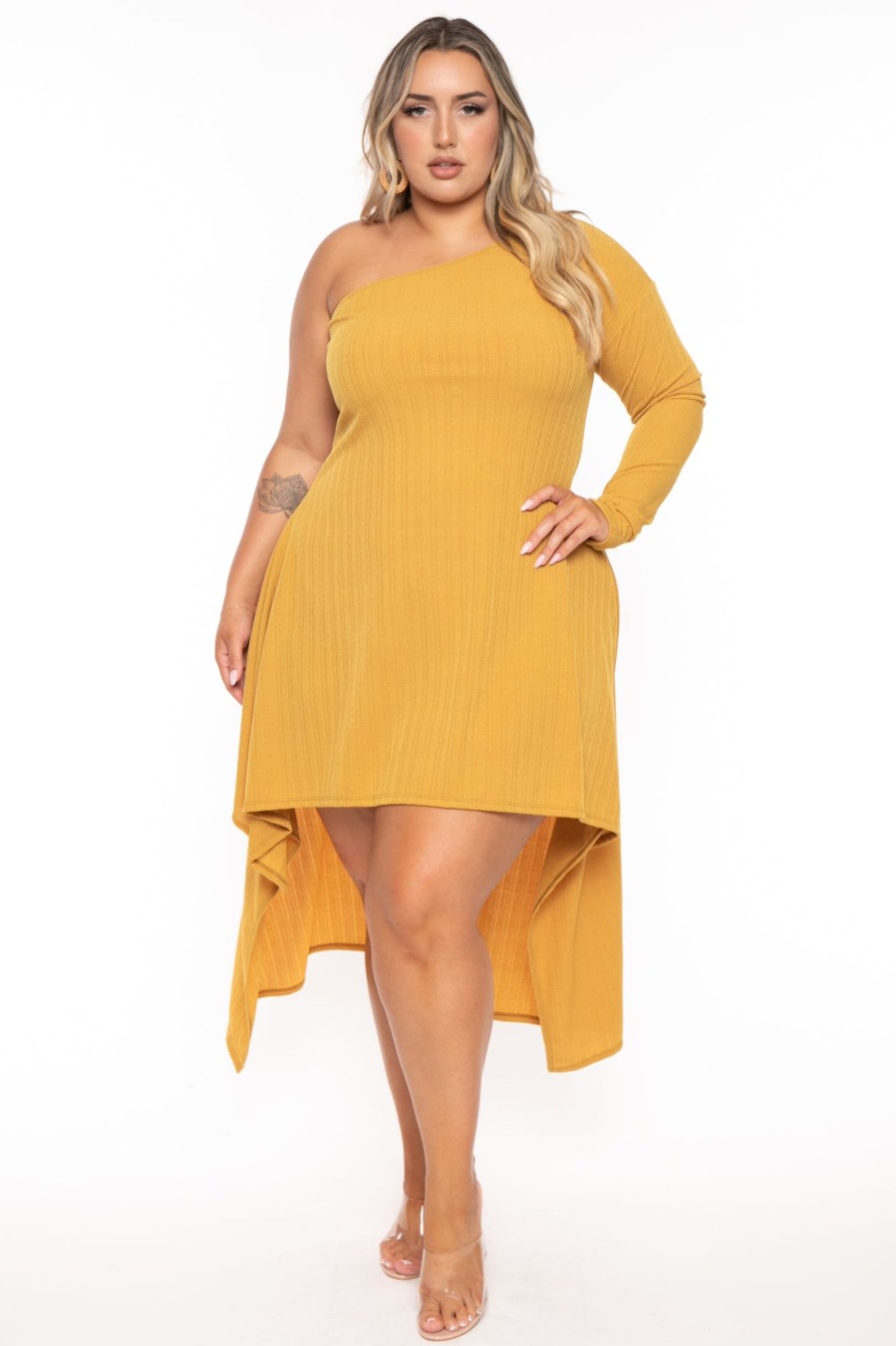 Dresses H u0026 H FASHION | Plus Size Chloe Hi Low Maxi Dress Mustard