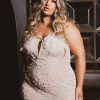 Dresses Aria Romance | Plus Size Medora Feather Pearl Bodycon Dress Nude