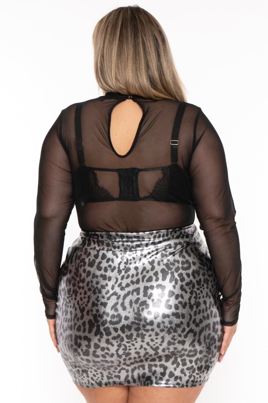 Tops Curvy Sense | Plus Size Galene Mesh Bodysuit Black