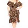 Dresses Curvy Sense | Plus Size Lucinda Leopard Midi Dress Brown