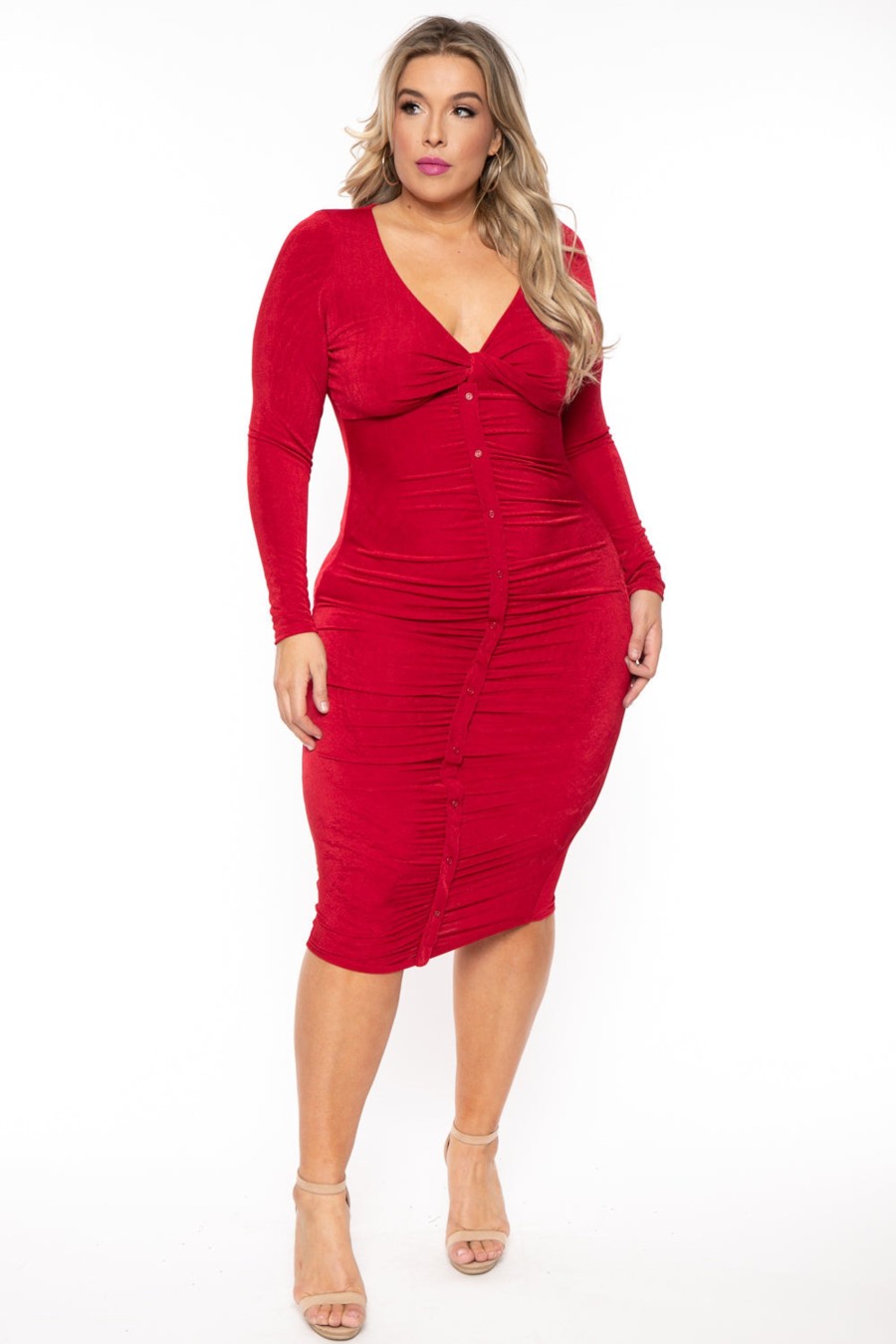 Dresses Curvy Sense | Plus Size Yaretzi Slinky Dress Red