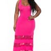 Dresses Curvy Sense | Plus Size Lace Trim Maxi Dress Fuchsia