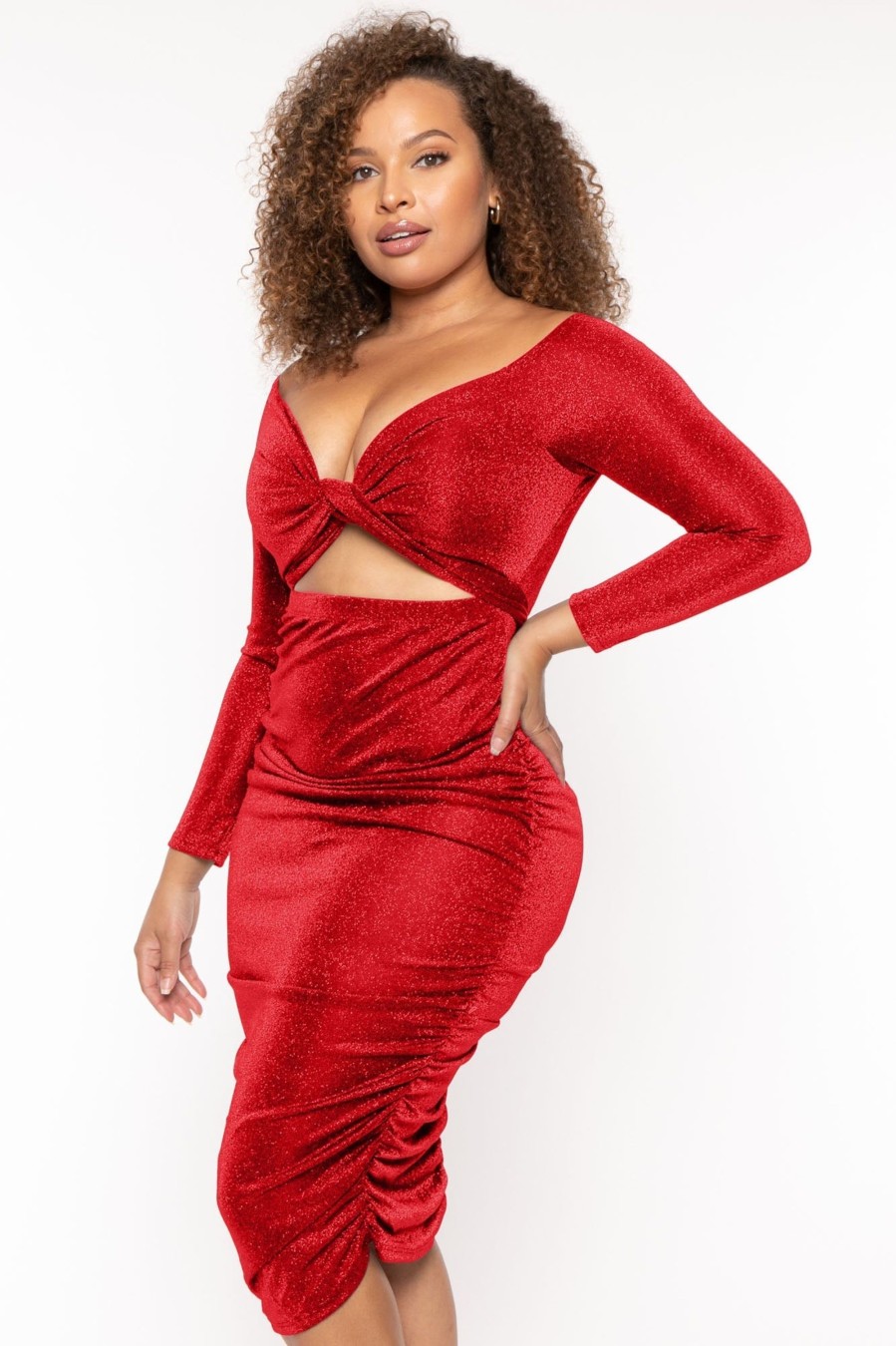 Dresses Gibiu | Plus Size Anetha Cross Wrap Bodycon Dress Red