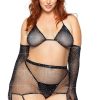 Intimates DOONA DI CAPRI | Plus Size 5 Pc Fishnet Rhinestone Set Black