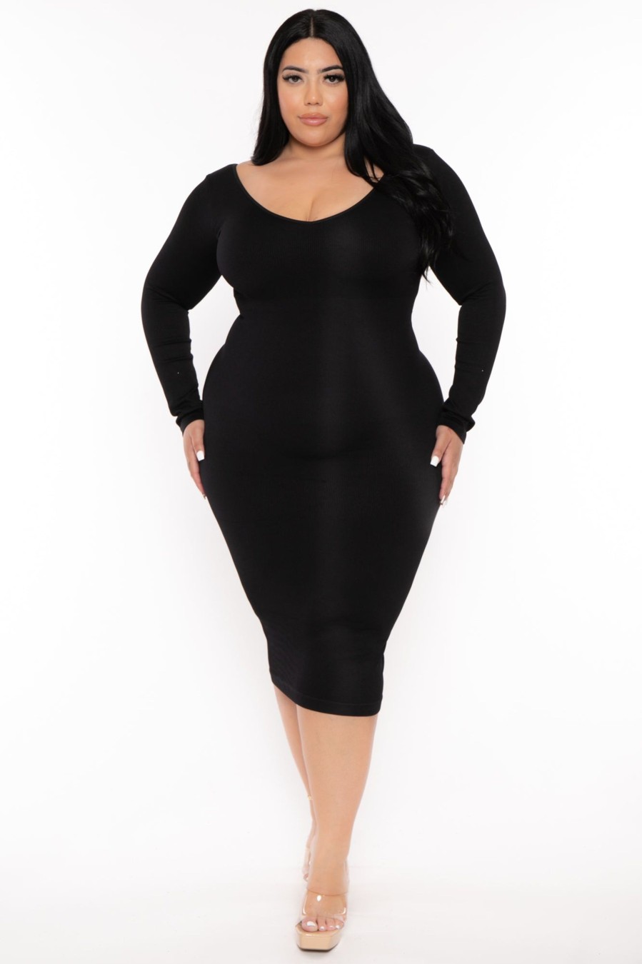 Dresses XIAMEN HEXIN INTERNATIONAL | Plus Size Little Black Snatched Dress - Black