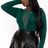 Tops Curvy Sense | Plus Size Nicki Mesh Bodysuit Green