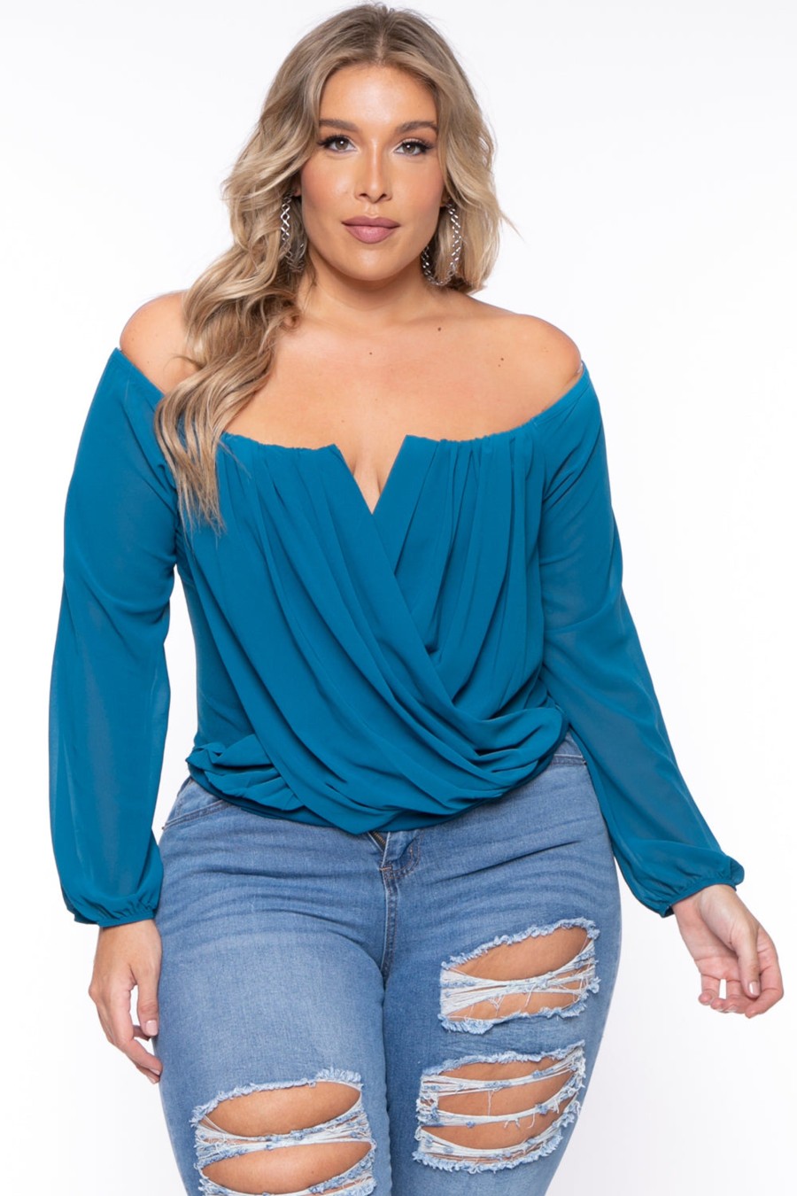 Tops Bluebell | Plus Size Aryana Cross Over Top Teal