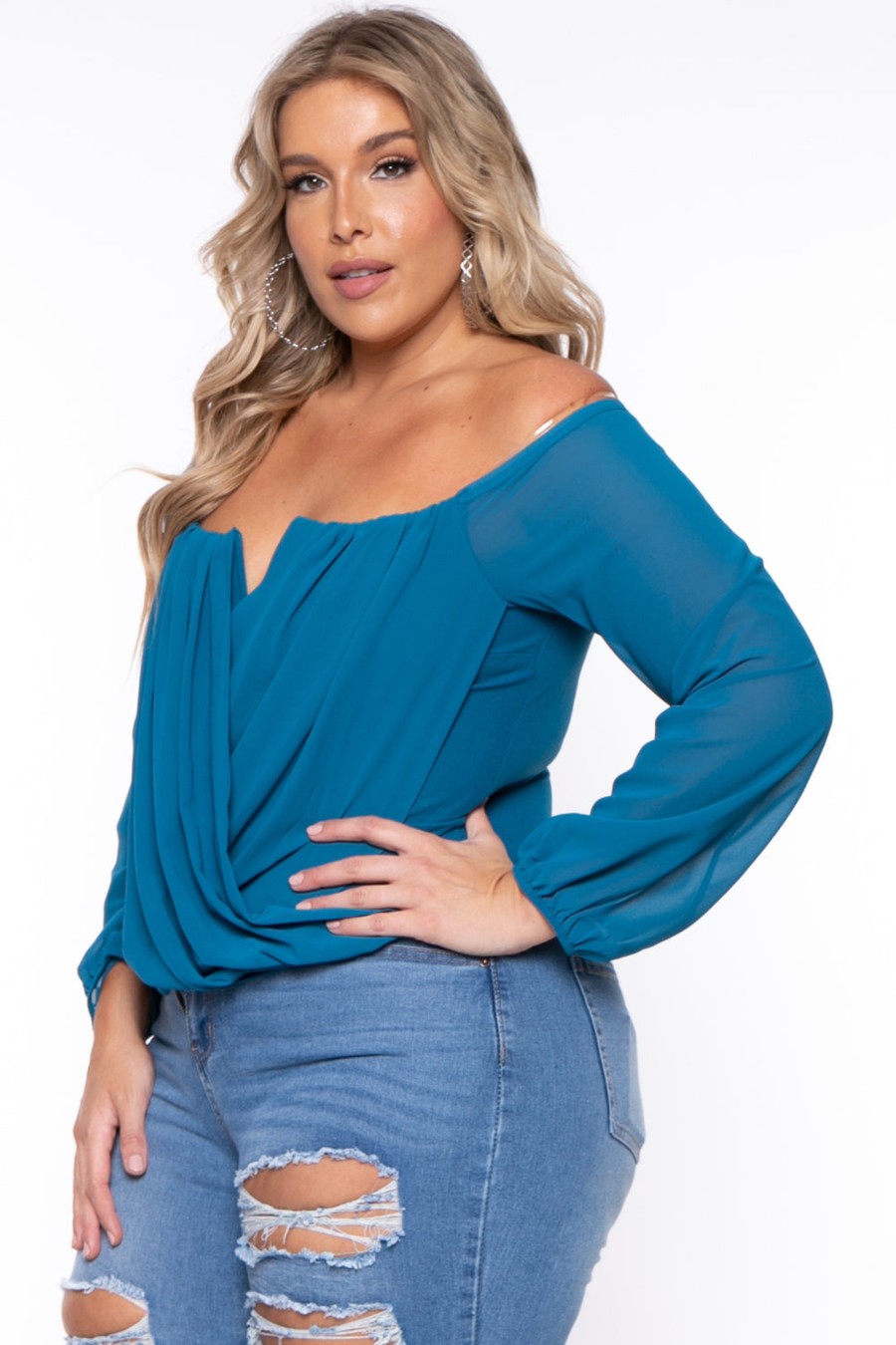 Tops Bluebell | Plus Size Aryana Cross Over Top Teal