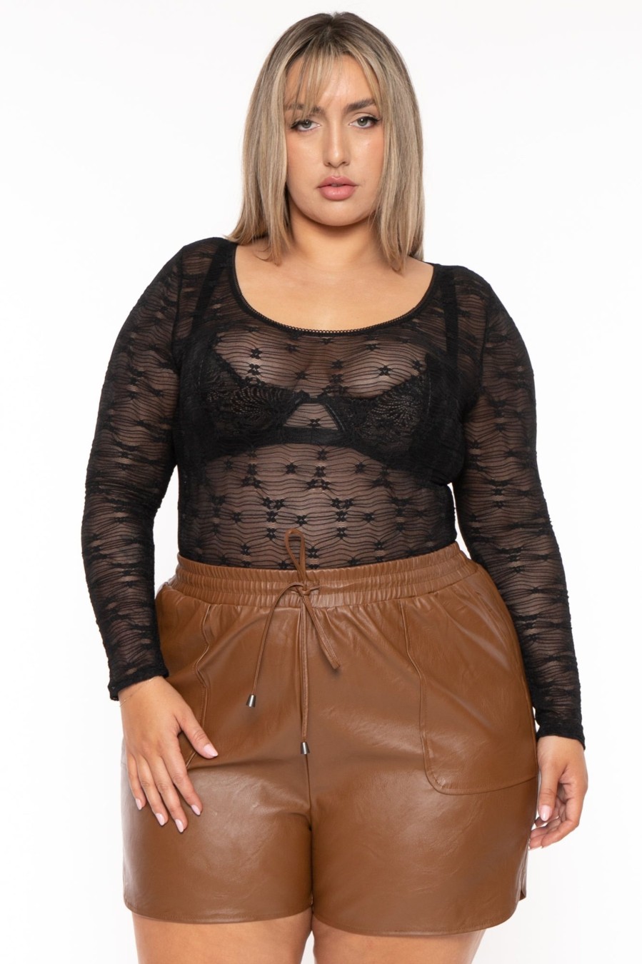 Bottoms Very J | Plus Size Eudora Faux Leather Shorts Camel