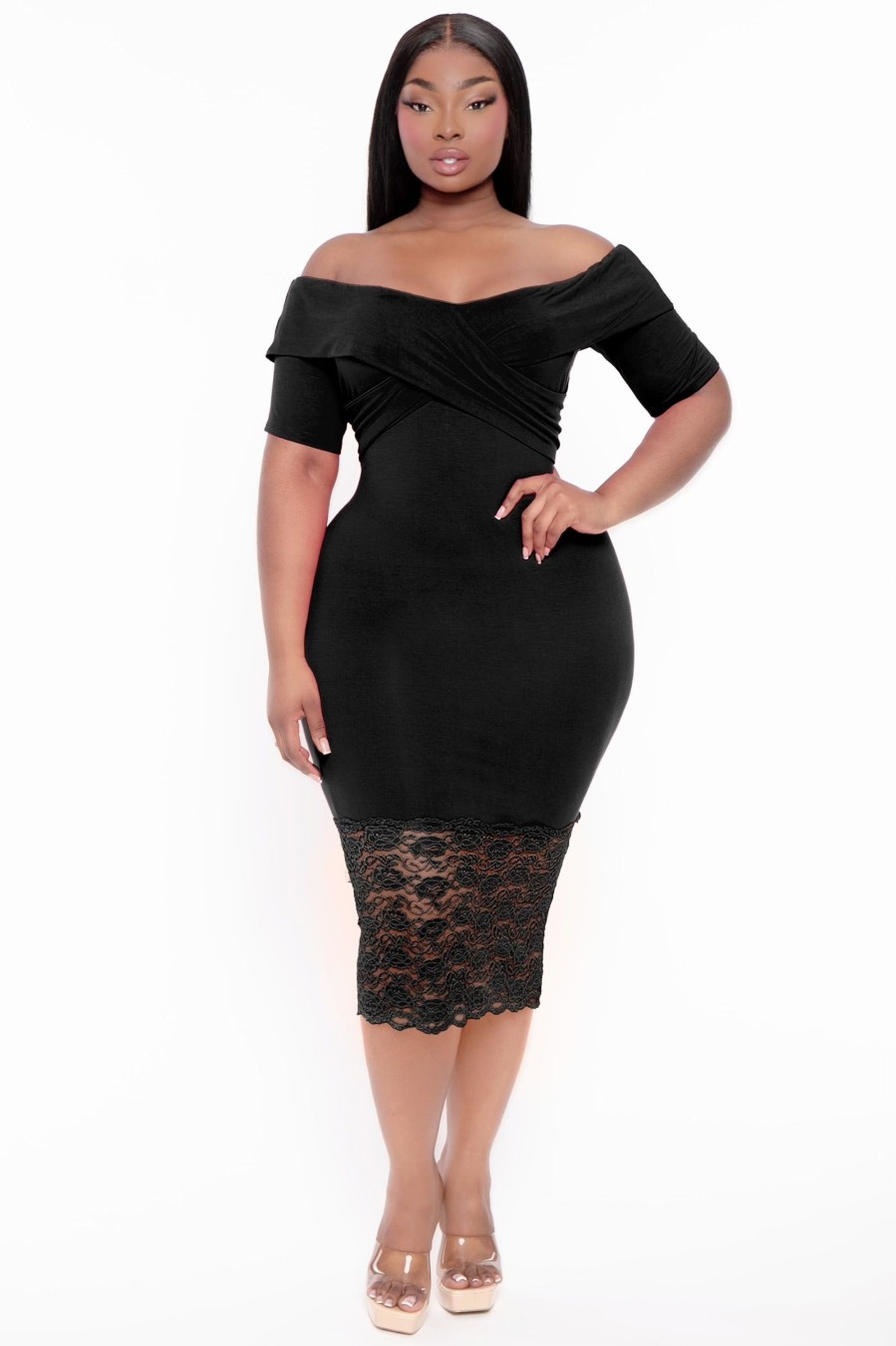 Little Black Styles Curvy Sense | Plus Size Anadora Off The Shoulder Dress Black