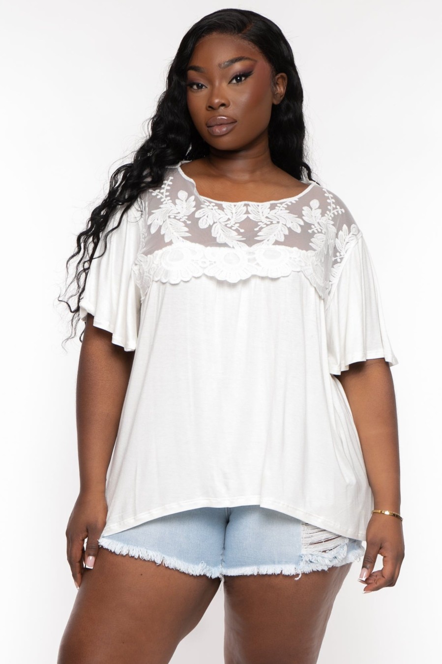 Tops CULTURE CODE | Plus Size Judy Lace Embroidered Top Ivory