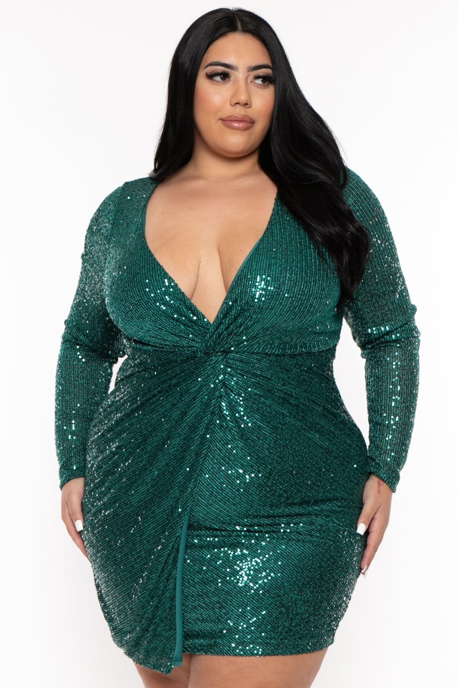 Dresses Curvy Sense | Plus Size Roxeanne Sequins Dress Green