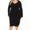 Little Black Styles Curvy Sense | Plus Size Adeline Ribbed Midi Dress Black