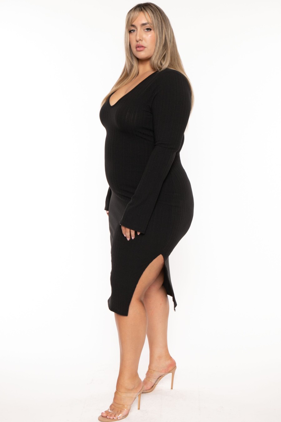 Little Black Styles Curvy Sense | Plus Size Adeline Ribbed Midi Dress Black