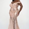 Dresses RICARICA | Plus Size Lucia Off The Shoulder Velvet Sequin Gown Champagne