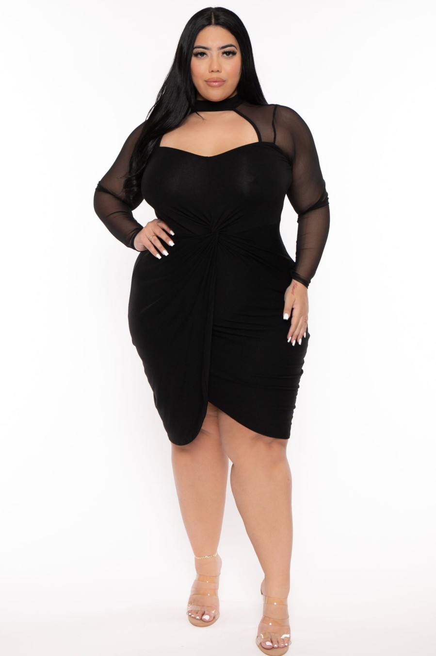 Little Black Styles Curvy Sense | Plus Size Gisela Front Twist Dress Black