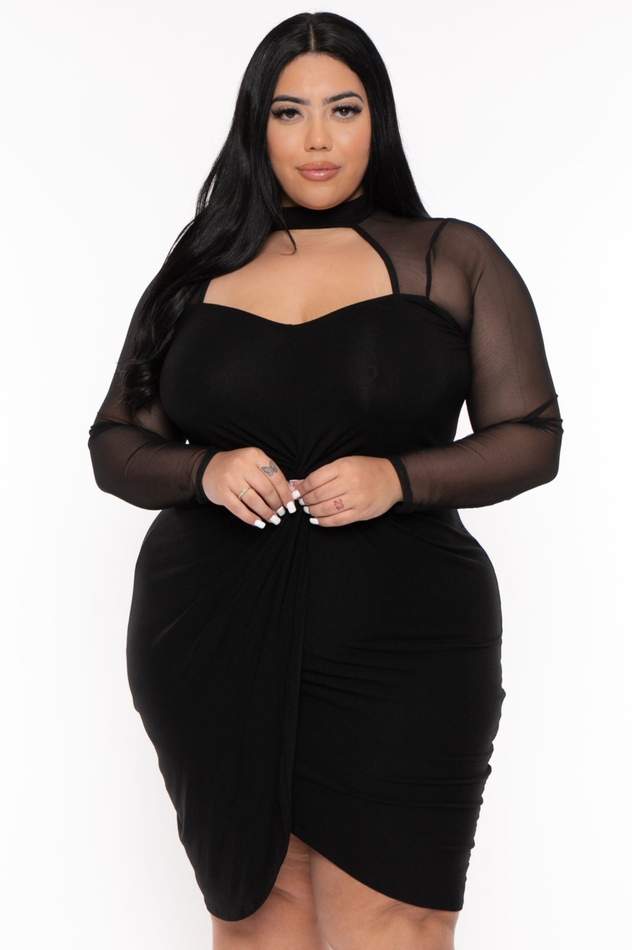 Little Black Styles Curvy Sense | Plus Size Gisela Front Twist Dress Black