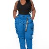 Jeans & Denim American Bazi | Plus Size High Rise Utility Pockets Denim Jogger Blue