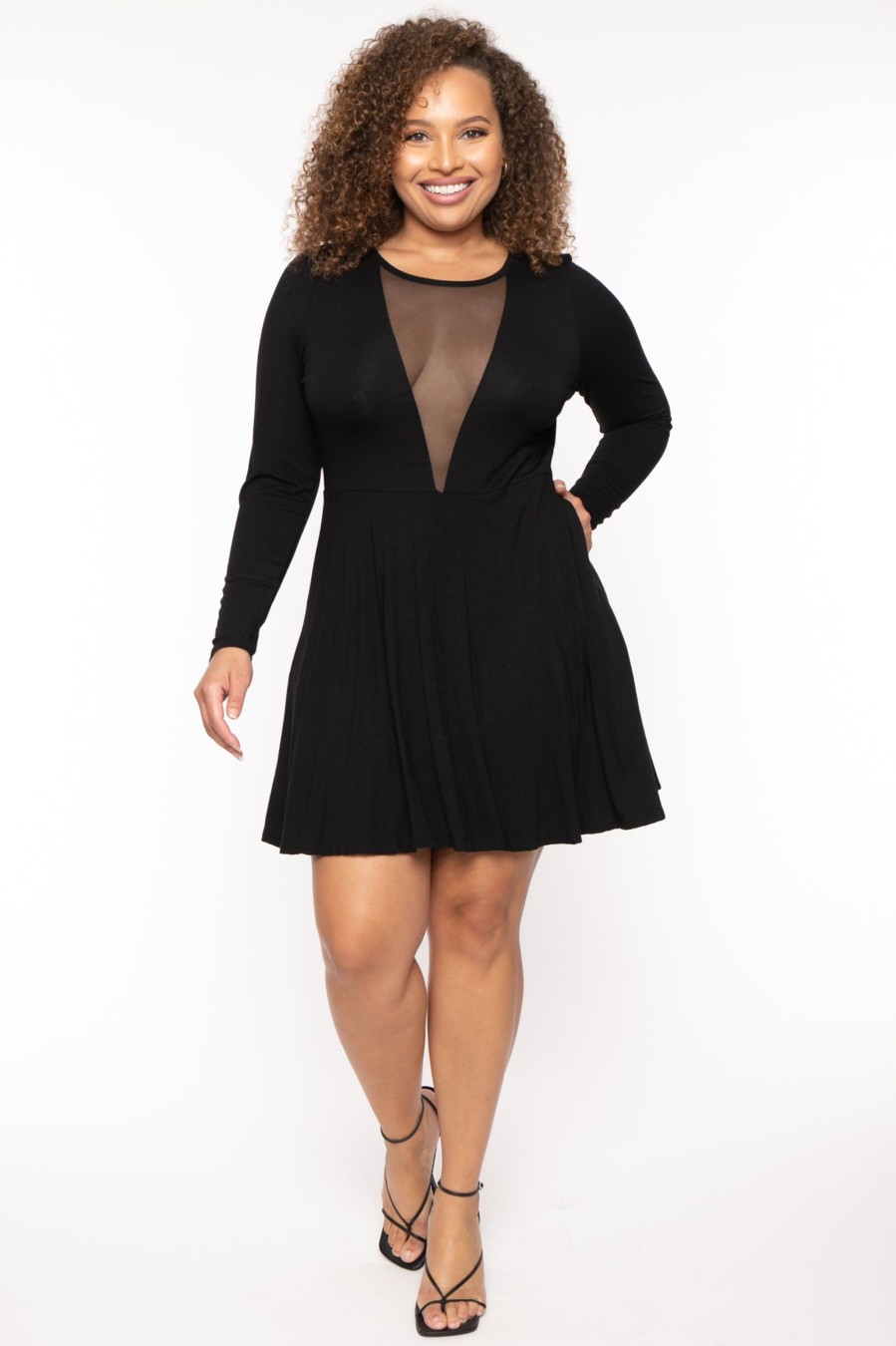 Little Black Styles Curvy Sense | Plus Size Vika Mesh Flare Dress Black