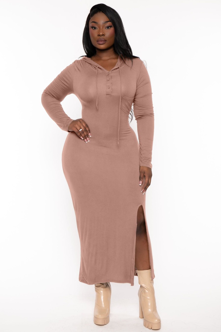 Dresses CULTURE CODE | Plus Size Adrienne Hoodie Maxi Dress Taupe