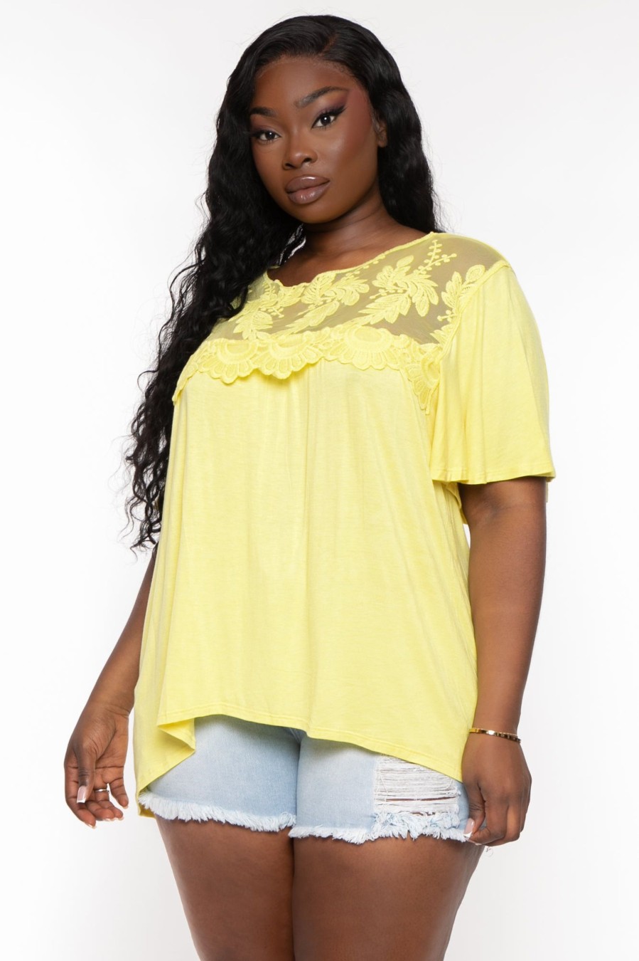 Tops CULTURE CODE | Plus Size Judy Lace Embroidered Top Yellow