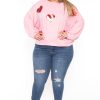 Tops HOPELY | Plus Size Maddi Heart Patch Sweater Pink