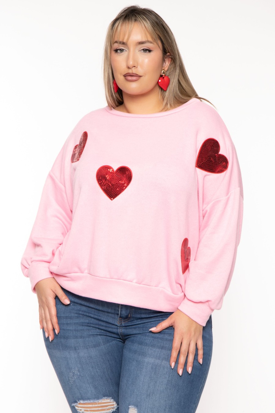 Tops HOPELY | Plus Size Maddi Heart Patch Sweater Pink