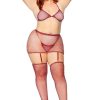 Intimates DOONA DI CAPRI | Plus Size 5 Pc Fishnet Rhinestone Set Burgundy