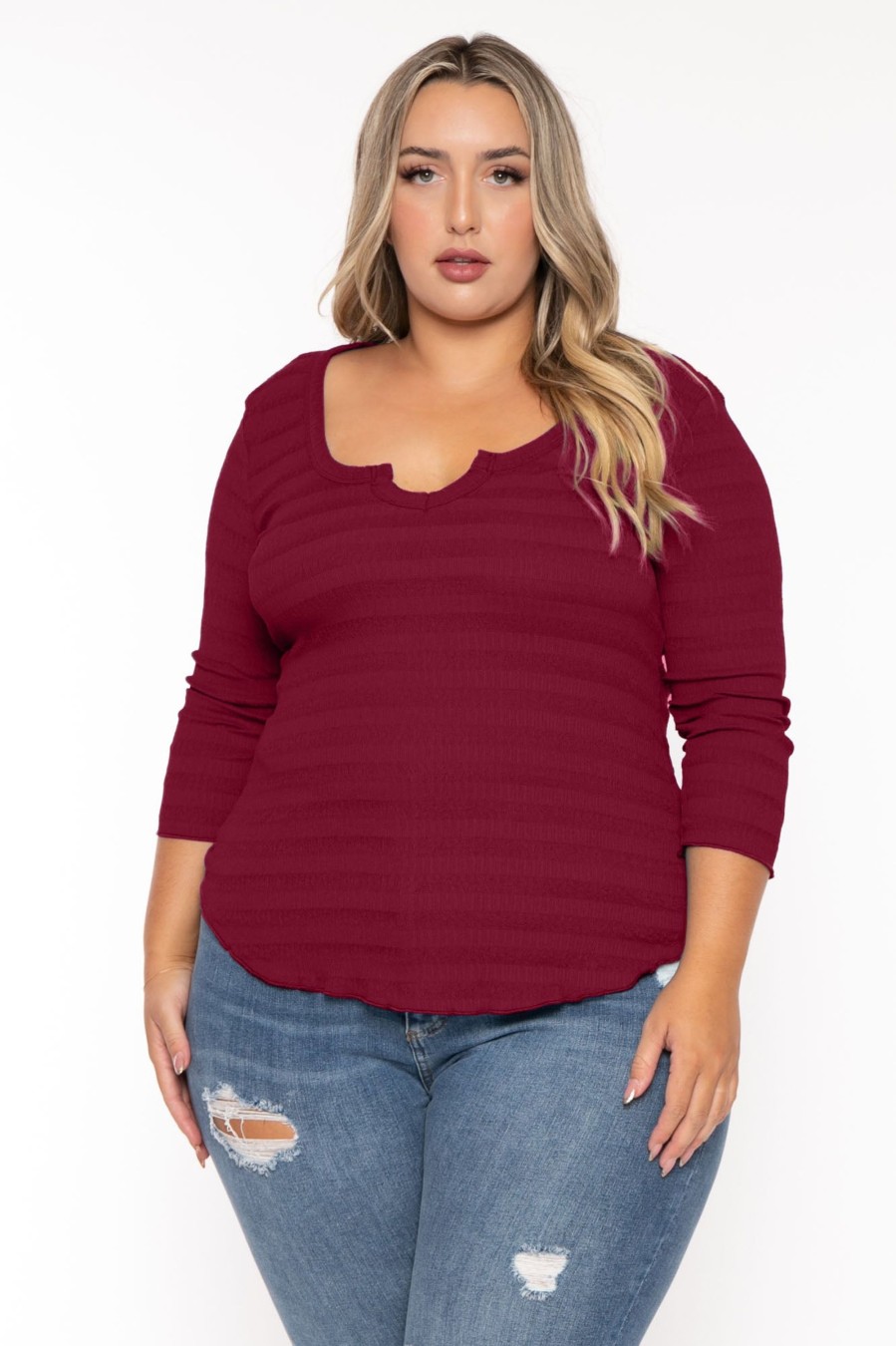 Tops CULTURE CODE | Plus Size Agnes Notch Scoop Neck Top Wine