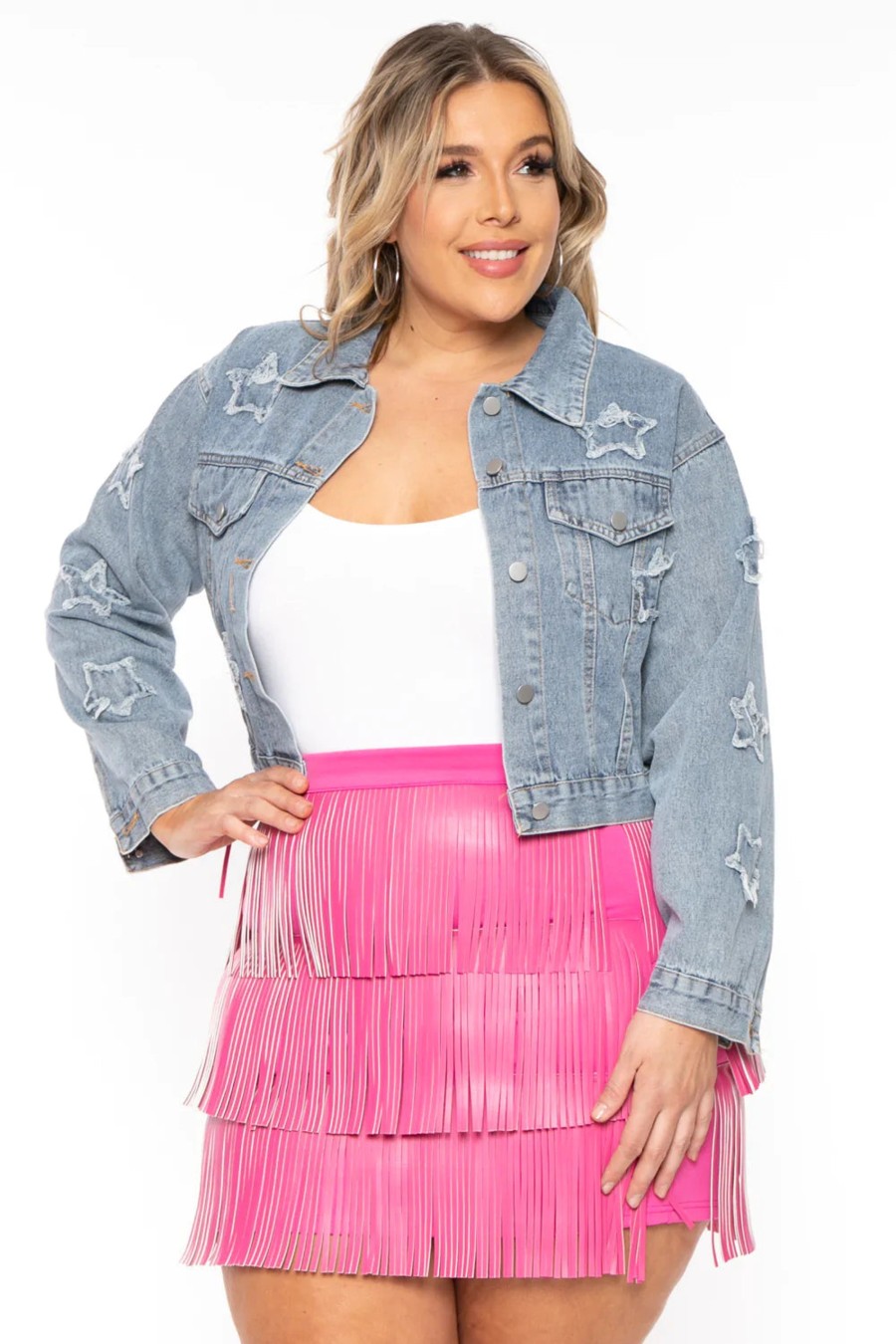 Bottoms Jade By Jane | Plus Size Faux Leather Fringe Mini Skirt Pink