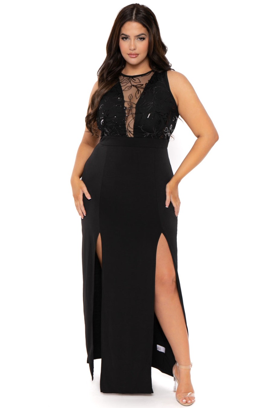 Little Black Styles Curvy Sense | Plus Size Chiara M- Slit Maxi Dress Black