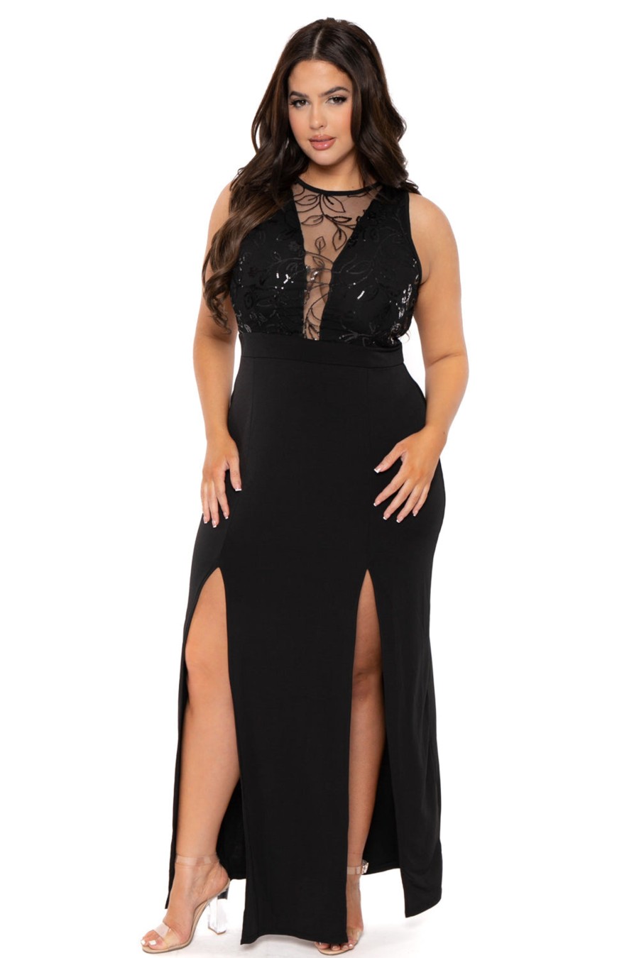 Little Black Styles Curvy Sense | Plus Size Chiara M- Slit Maxi Dress Black