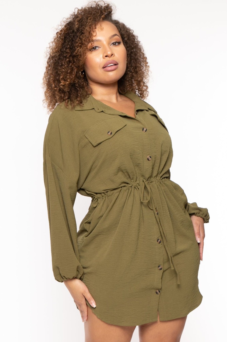 Dresses CULTURE CODE | Plus Size Donnie Drawstring Shirt Dress Olive