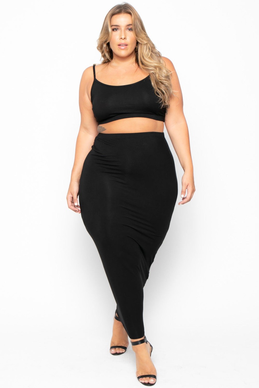 Matching Sets Curvy Sense | Plus Size Connie Crop Top U0026 Skirt Set Black