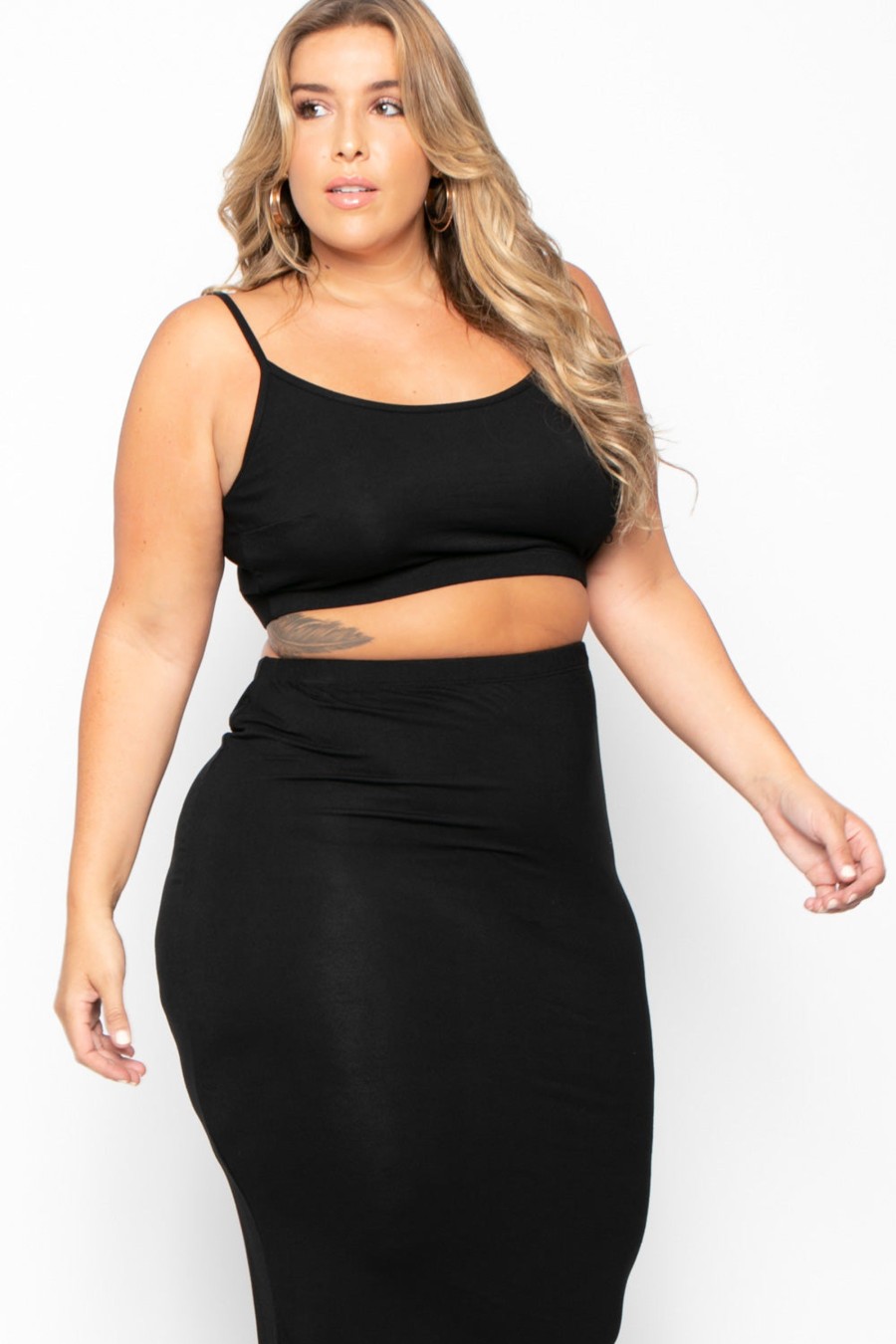 Matching Sets Curvy Sense | Plus Size Connie Crop Top U0026 Skirt Set Black