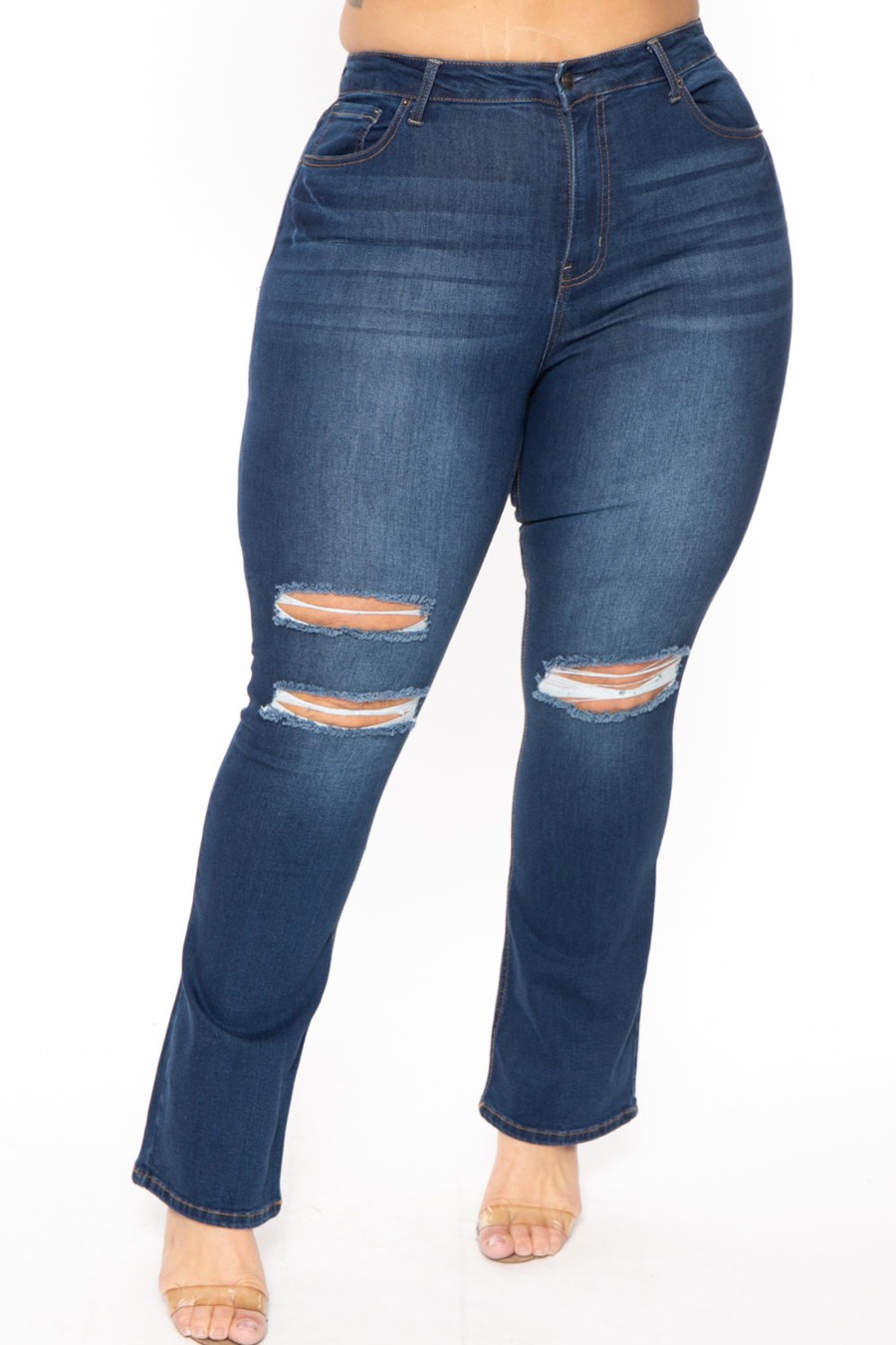 Jeans & Denim Wax Jean | Plus Size Destructed Flare Jean Dark Wash