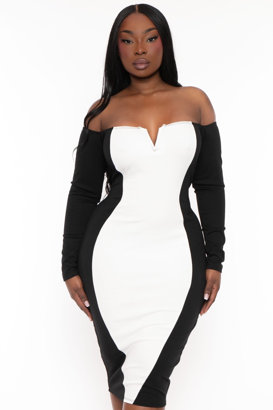 Dresses Curvy Sense | Plus Size Celestielle Hour Glass Illusion Dress White