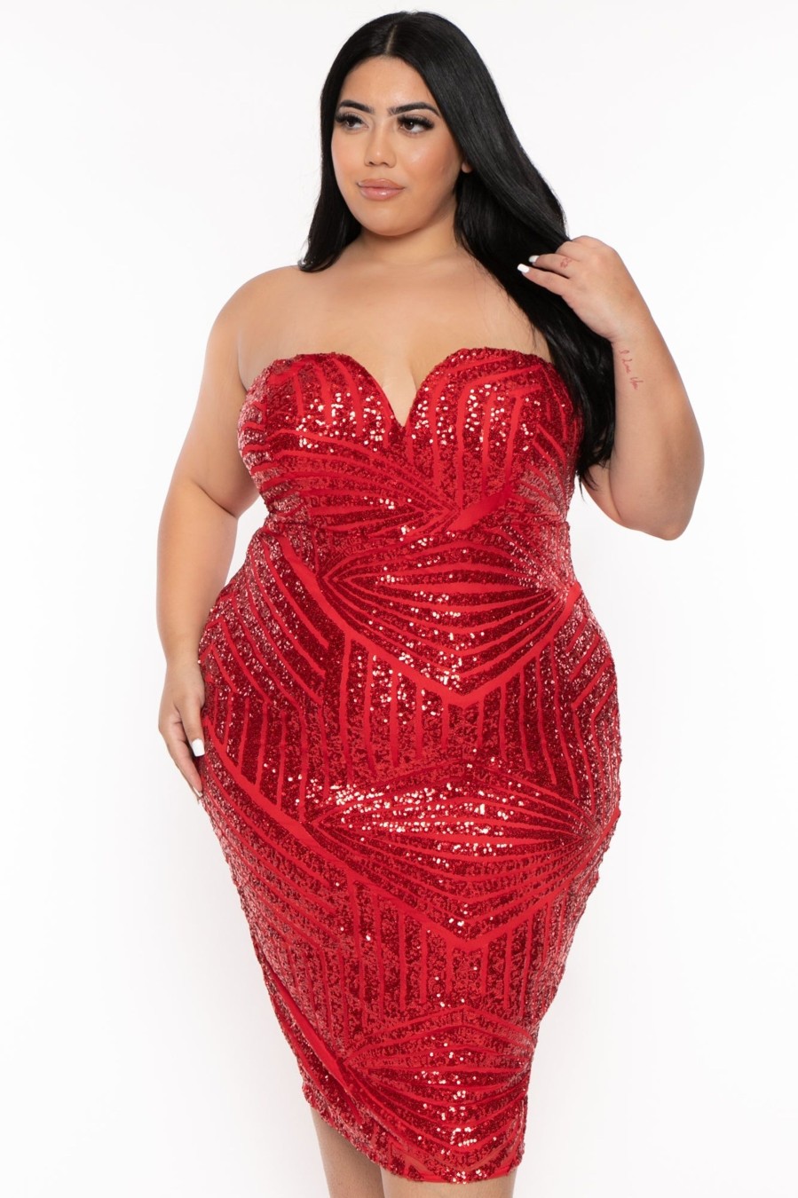 Dresses Curvy Sense | Plus Size Dallyn Sequin Dress Red