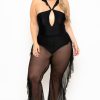 Bottoms Curvy Sense | Plus Size Sheer Mesh Ruffle Pants Black