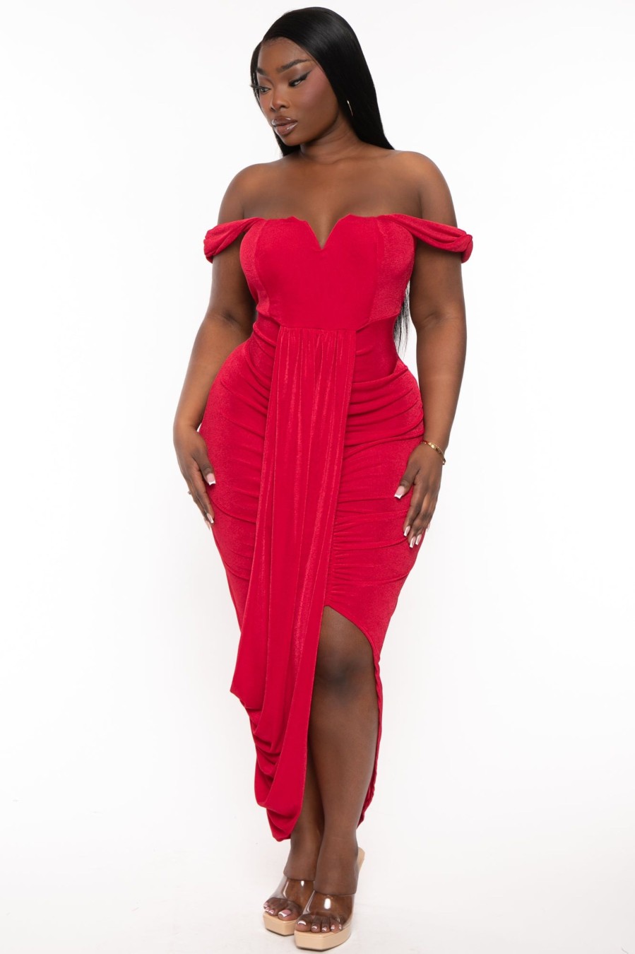 Dresses Curvy Sense | Plus Size Stella Front Drape Dress Red