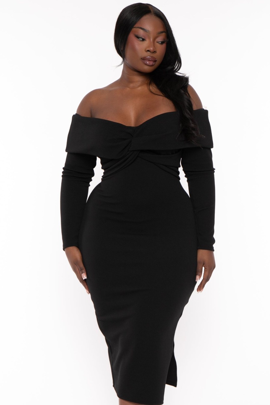 Little Black Styles Curvy Sense | Plus Size Lesleyanne Midi Dress Black