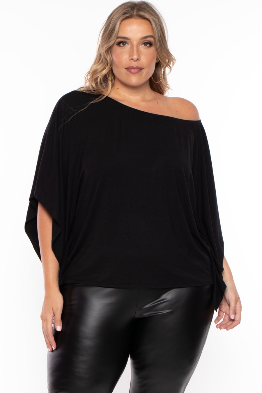 Tops Curvy Sense | Plus Size Off The Shoulder Top Black