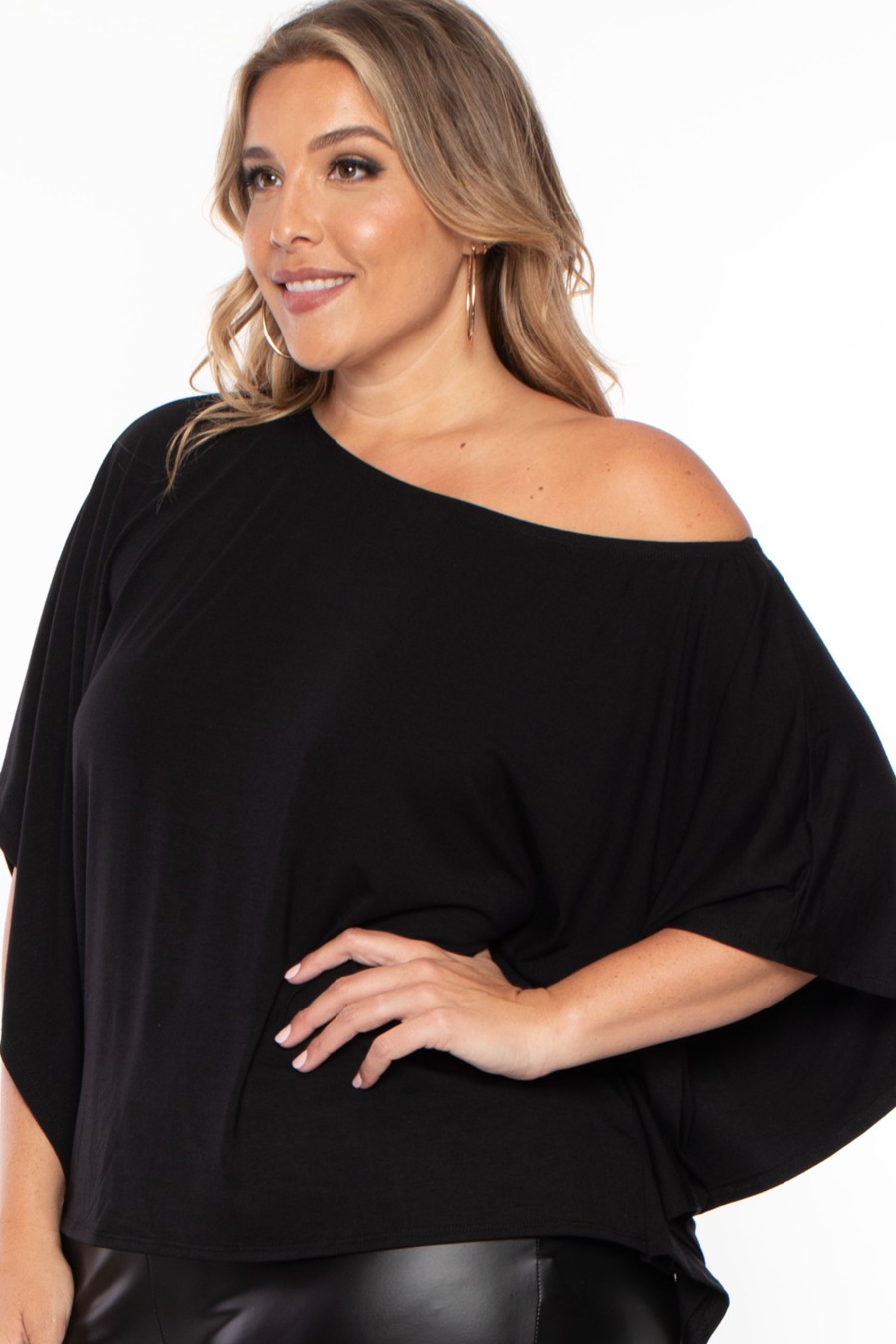 Tops Curvy Sense | Plus Size Off The Shoulder Top Black