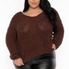 Tops Sweet Generis | Plus Size Ribbed Popcorn Knit Sweater Brown