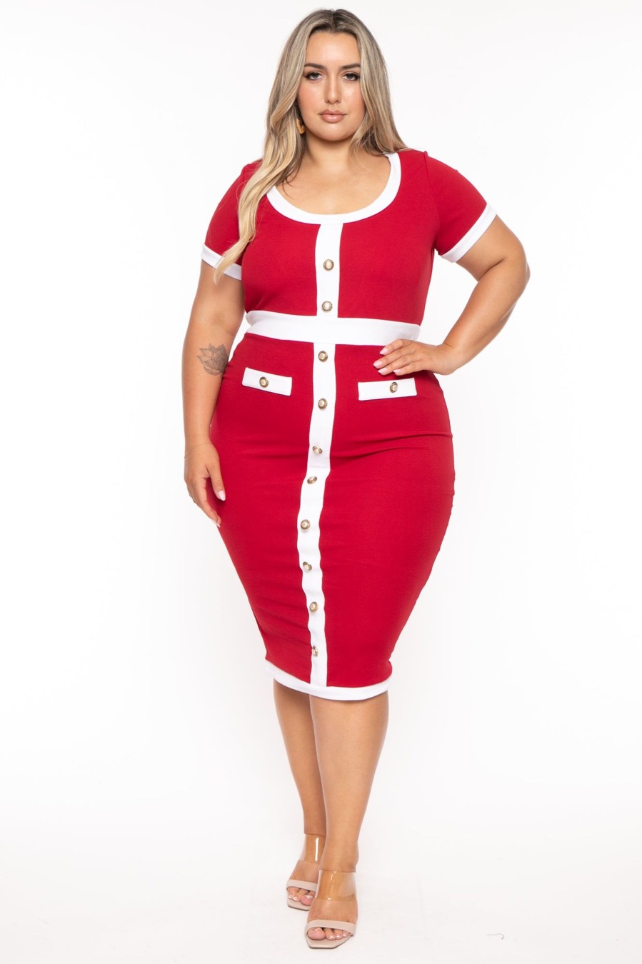 Dresses Curvy Sense | Plus Size Penelope Midi Dress Red