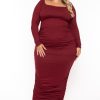 Dresses The Curve LA | Plus Size Sophie Shirred Bodycon Maxi Dress Burgundy