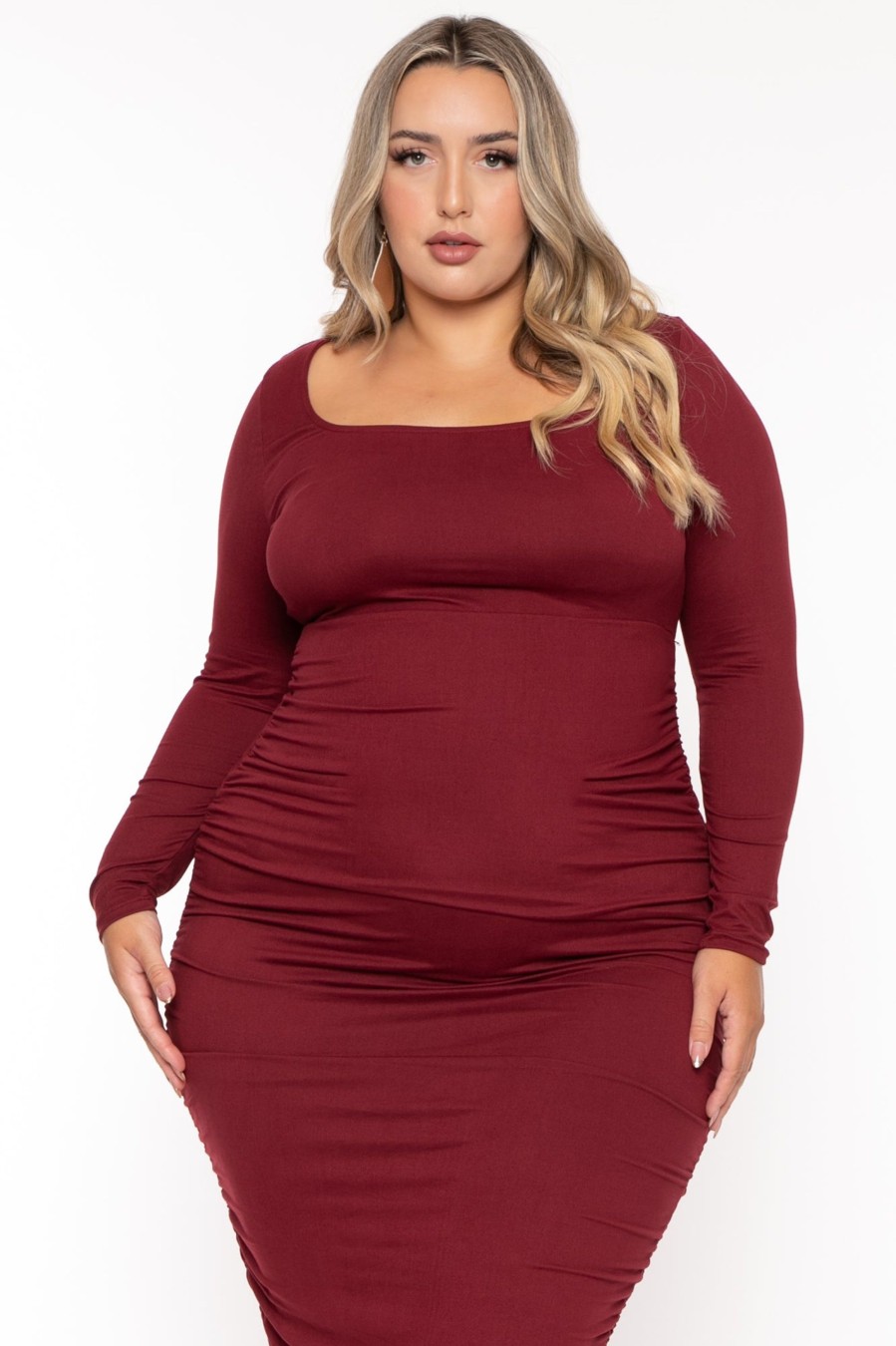 Dresses The Curve LA | Plus Size Sophie Shirred Bodycon Maxi Dress Burgundy