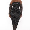 Dresses Curvy Sense | Plus Size Aaliyah Lurex Mesh Midi Dress Black